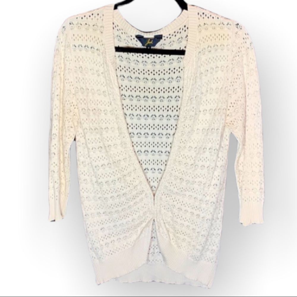 Jack 3/4 Sleeved Patterned Knit Cream Cardigan Hook Closure M (H-003)